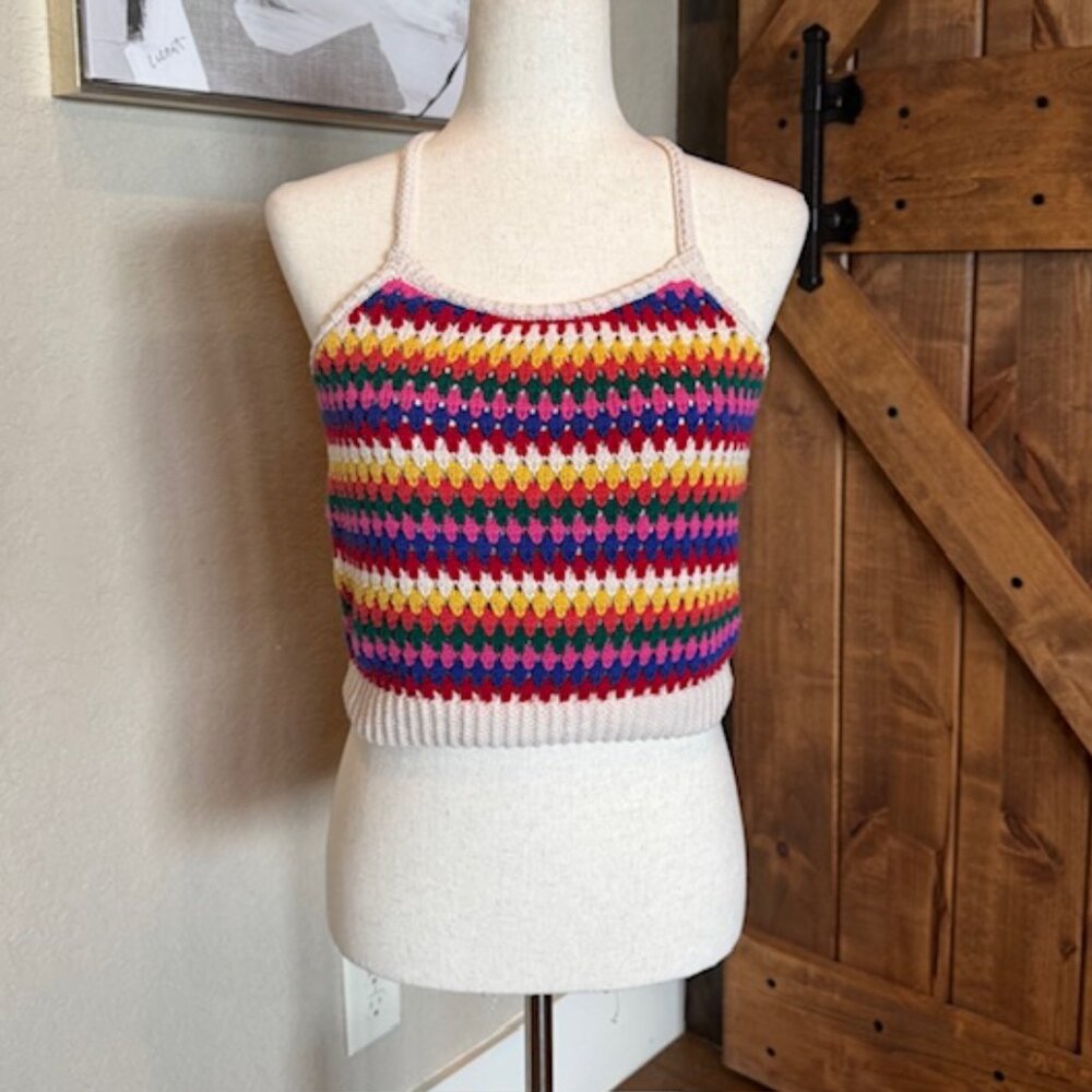 Versona Multicolor Crochet Knit Boho Tank Top – Size Small